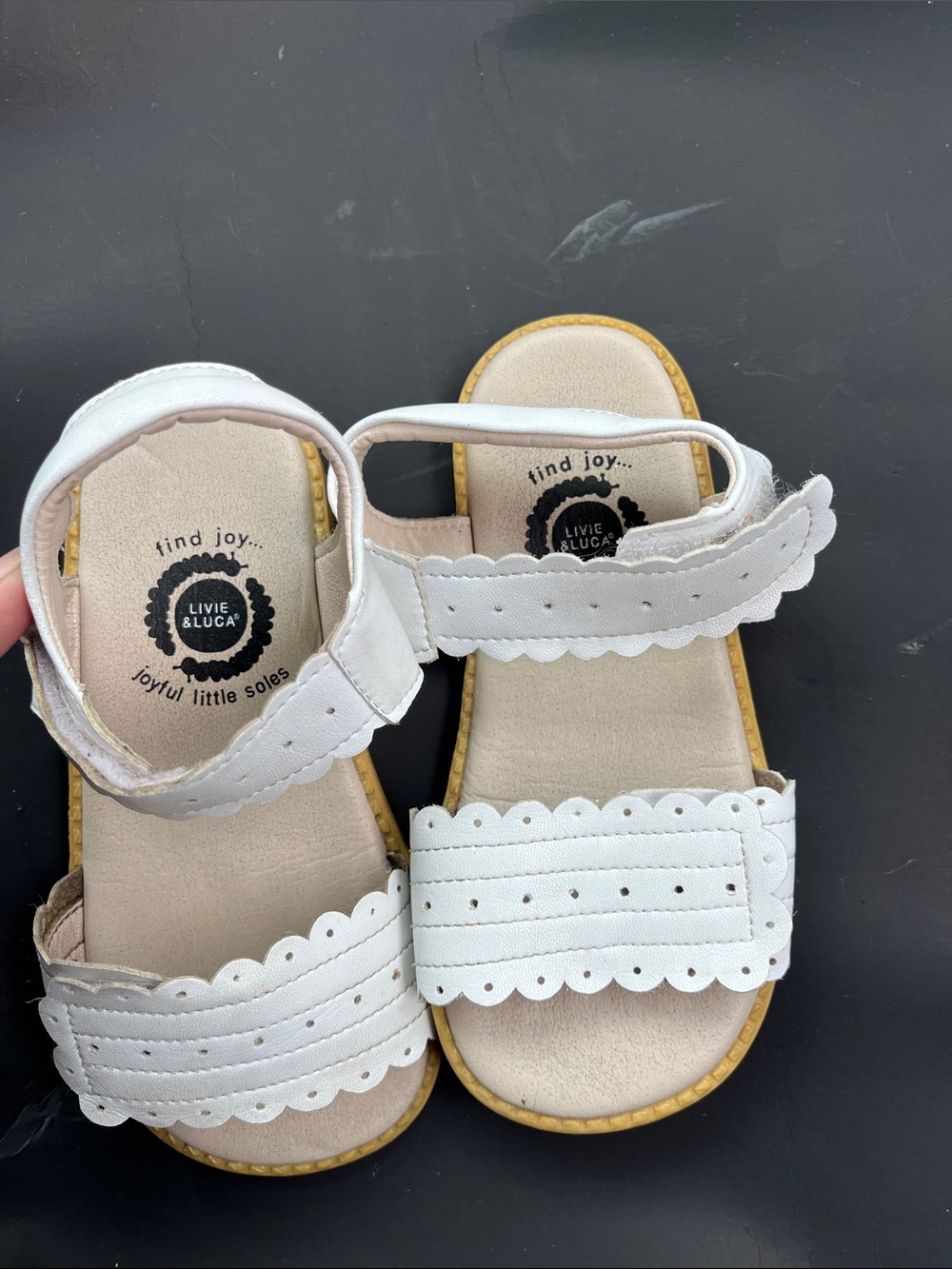 Livie & Luca White Scalloped Strap Sandals
